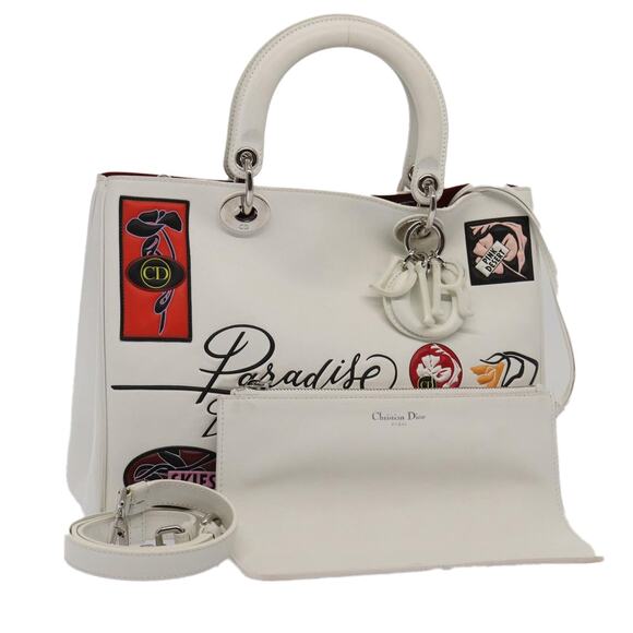 DIOR Hand Bag Leather Silver White - Picture 1 of 14